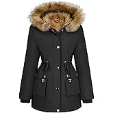 HEEKPEK Women Winter Coats Fleece Lined Parka Jackets Hooded Warm Thicken Coat With Pockets and Fur Hood Trendy Overcoat