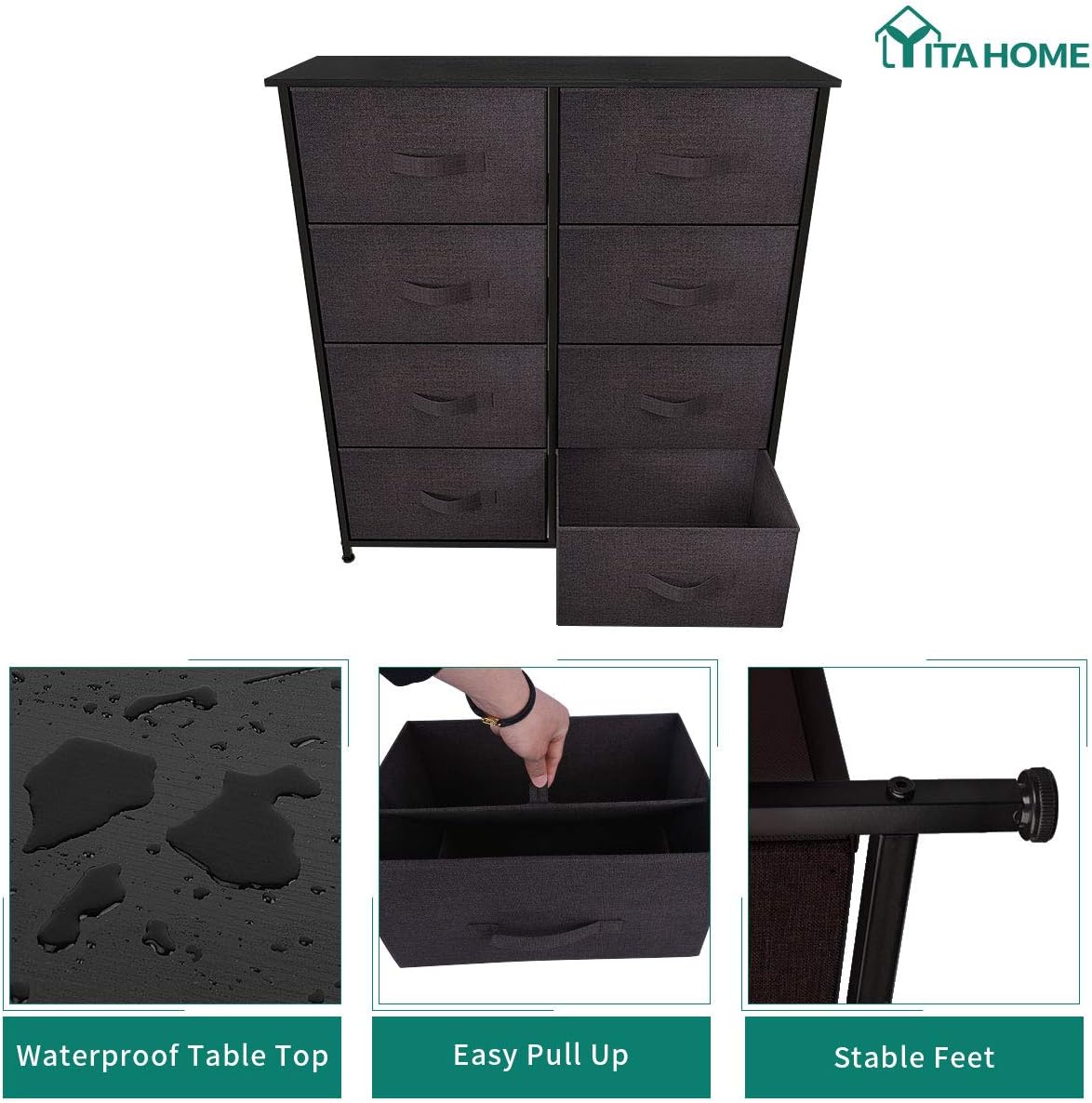 YITAHOME Storage Tower with 8 Drawers - Fabric Dresser with Large Capacity, Organizer Unit for Bedroom, Living Room & Closets - Sturdy Steel Frame, Easy Pull Fabric Bins & Wooden Top (Brown): Home Improvement