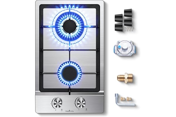 Gas Cooktop 12 Inch, Maharlika 2 Burner Propane Stove Bulit-in Gas Stove Top Stainless Steel, 12" Propane Cooktop NG/LPG Conv