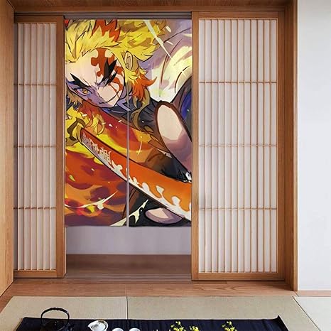 Amazon 鬼滅の刃 無限列車編 煉獄杏寿郎 炎柱 鬼殺隊 カーテン のれん 暖簾 間仕切り 遮光 断熱 目隠し 和風 無地 柔らかい おしゃれ 玄関 キッチン リビング 台所 飲食店 出入り口 開店祝い 新築祝い 幅85cm丈145cm のれん オンライン通販