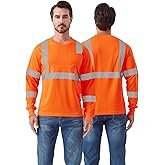 shnmorun High Visibility Safety Long Sleeved Shirt, Workwear with Pockets and Reflective Strips, Breathable T-Shirt