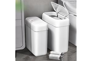funest 2 Pack Bathroom Trash Can with Pop-Up Lid,3 Gallon & 2.7 Gallon Small Spaces Plastic Garbage Can,Slim Wastebasket for Bathroom, RV, Office, White