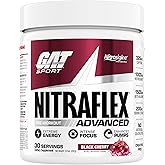 GAT SPORT Nitraflex Advanced Pre-Workout Powder, Increases Blood Flow, Boosts Strength and Energy, Improves Exercise Performance (Black Cherry, 30 Servings)