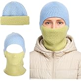 2 in 1 Balaclava Ski Mask Beanie, Winter Warm Knit Hat for Men Women, Foldable Polyester Trendy Beanie, Full Face Cover for Skiing, Cycling, Hiking, Cold Weather Outdoor Headwear