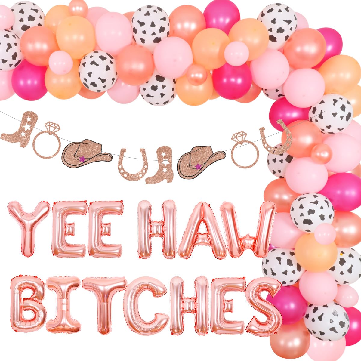 Sursurprise Western Hen Party Decorations, Yeehaw Balloon Garland Arch Kit Rose Gold, Cowgirl Garland for Nashville Bridal Shower Bachelorette Party Supplies