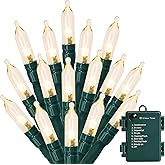 MASHANG Christmas Lights - Battery Operated String Lights 50 LED Xms Mini Lights 8 Modes Green Wire Mini Light Set with Timer for Xmas Tree Wreath Party Indoor Outdoor Decor, Waterproof, Warm White