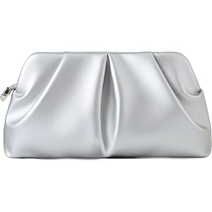 ChrisWish Women's Dressy Evening Bag Ruched PU Leather Clutch Purse with Detachable Metal Chain Crossbody Shoulder Bag