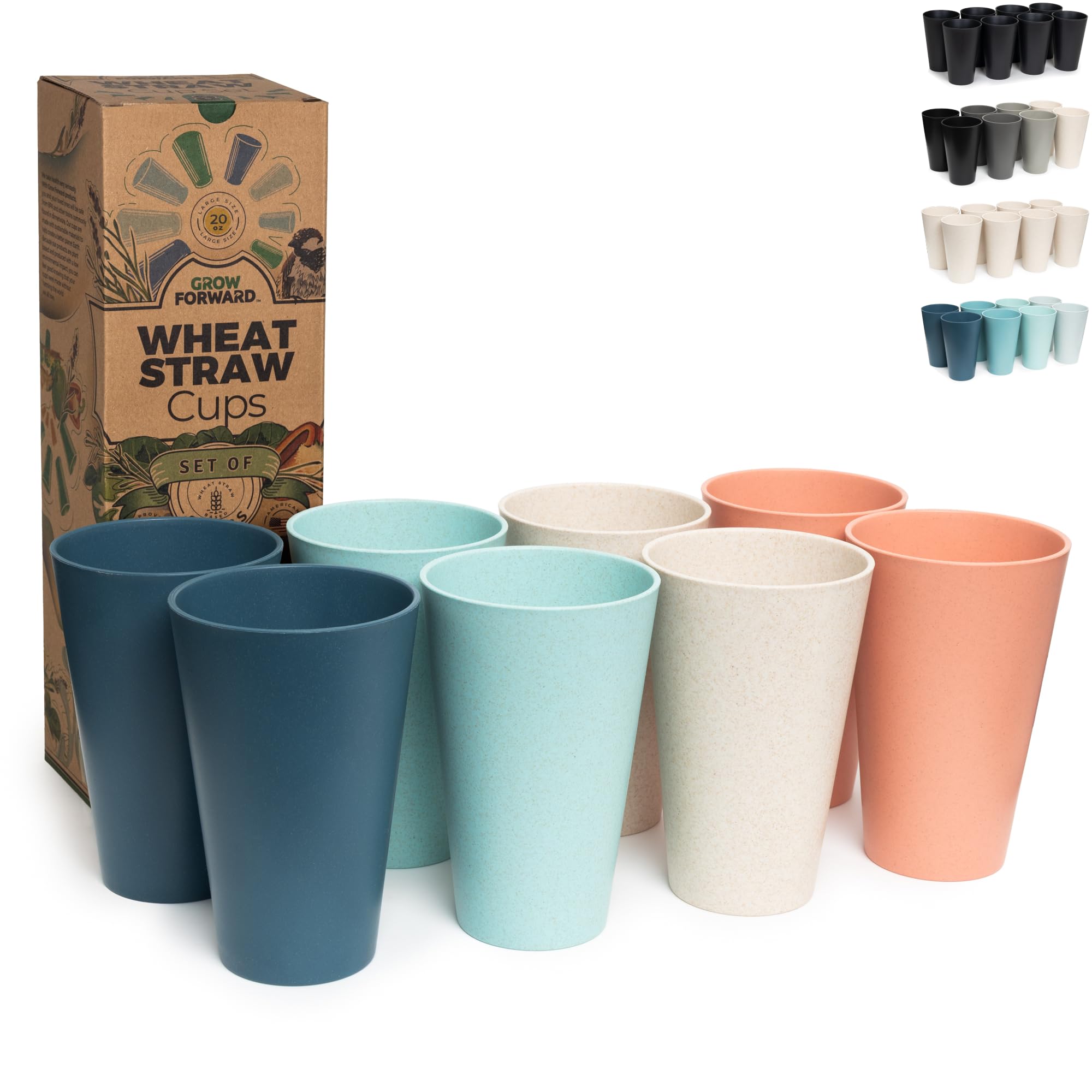 Photo 1 of Grow Forward Premium Wheat Straw Cups - 20 oz Unbreakable BPA Free Hard Plastic Cups - Reusable Lightweight Plastic Drinking Glasses for Kitchen, Outdoor, Water, Camping, RV - Tropical