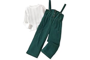 HINTINA Toddler Girl Cloth Long Sleeve Tee Corduroy Button Down Pinafore Overall Jumpsuit 2 Pieces Outfits