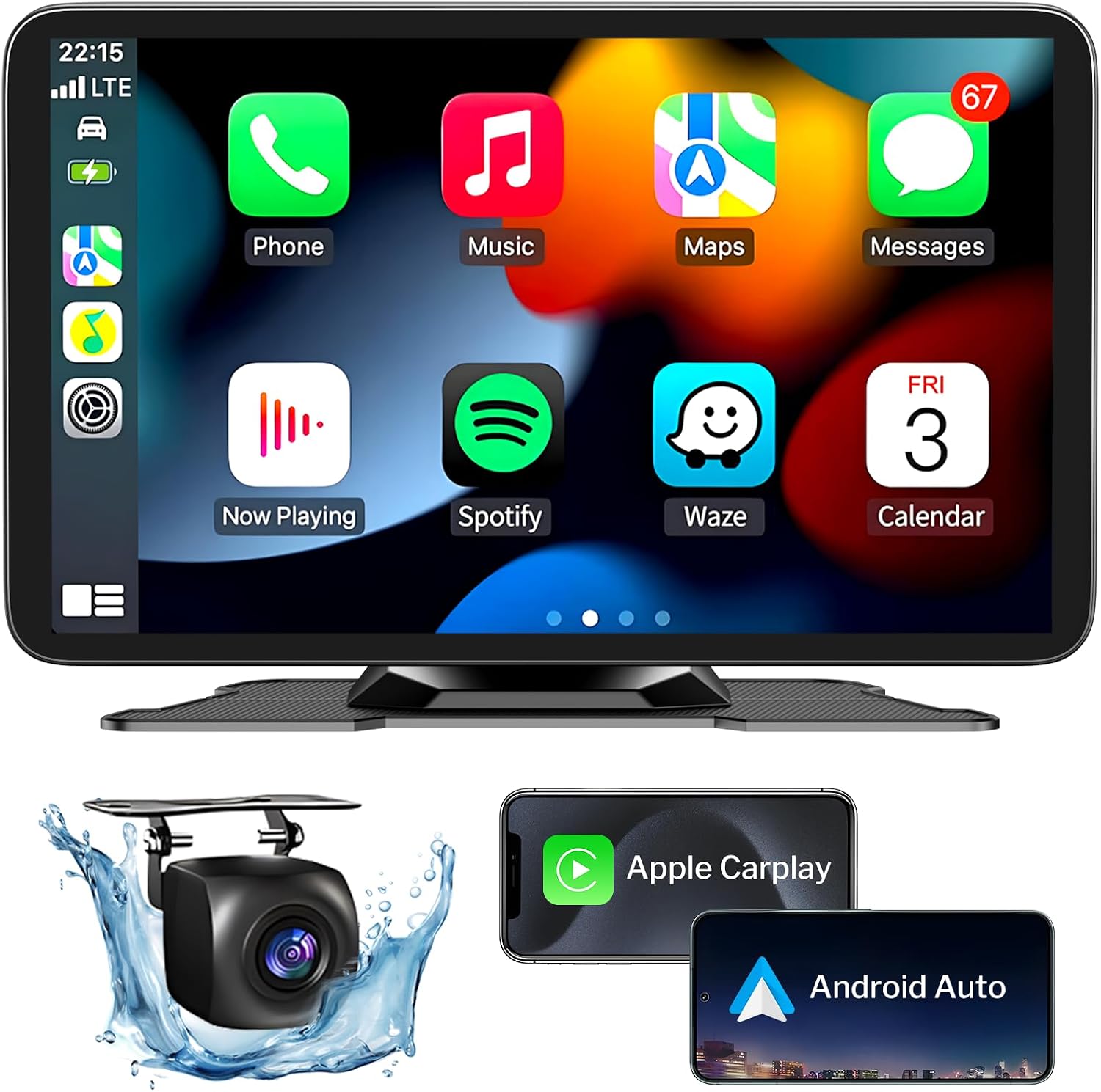 Wireless Carplay Screen for Car, 7" HD Portable Car Stereo Touch Screen with CarPlay and Android Auto, Backup Camera, Car Audio Receivers with Mirror Link/Bluetooth/Navigation/Voice Control