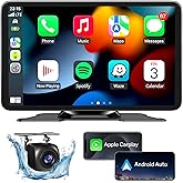 Wireless Carplay Screen for Car, 7" HD Portable Car Stereo Touch Screen with CarPlay and Android Auto, Backup Camera, Car Aud