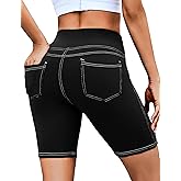 VOOVEEYA 5"/8" High Waisted Yoga Biker Shorts with Pockets for Women - Butt Lifting Workout Spandex Booty Gym Shorts