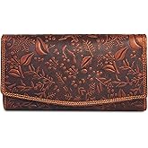 VALENCHI Women's Leather Wallet - RFID Blocking Wallet - Ladies Clutch Hand Purse With Card Holder Slots (Cognac Vintage LW03)