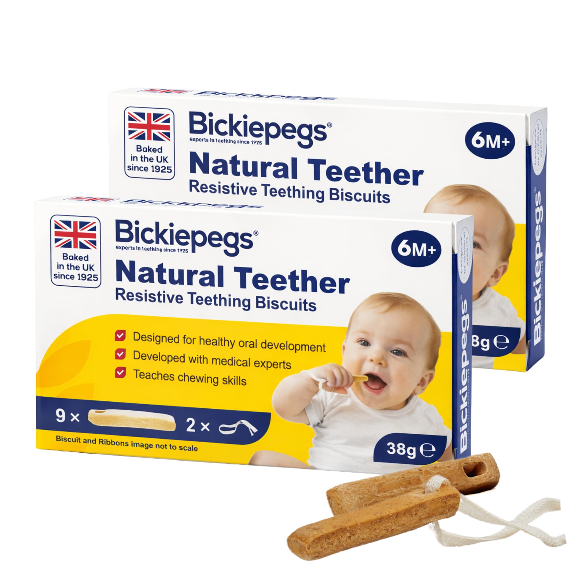 Bickiepegs Teething Biscuits 6-36 Months, 9 Biscuits, Natural Teething Remedies for Teething Relief, Dairy-Free Teething Rusks for Babies and Toddlers (2 Pack)