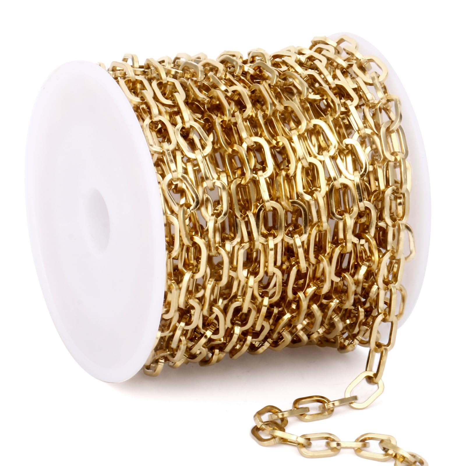 Photo 1 of 16.5FT 18K Gold PVD Plated Paperclip Chains Roll, 5mm Gold Stainless Steel Paperclip Link Chains Spool Bulk for Jewelry Making