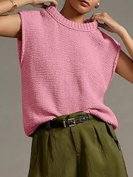 Saodimallsu Womens Sleeveless Crewneck Sweaters