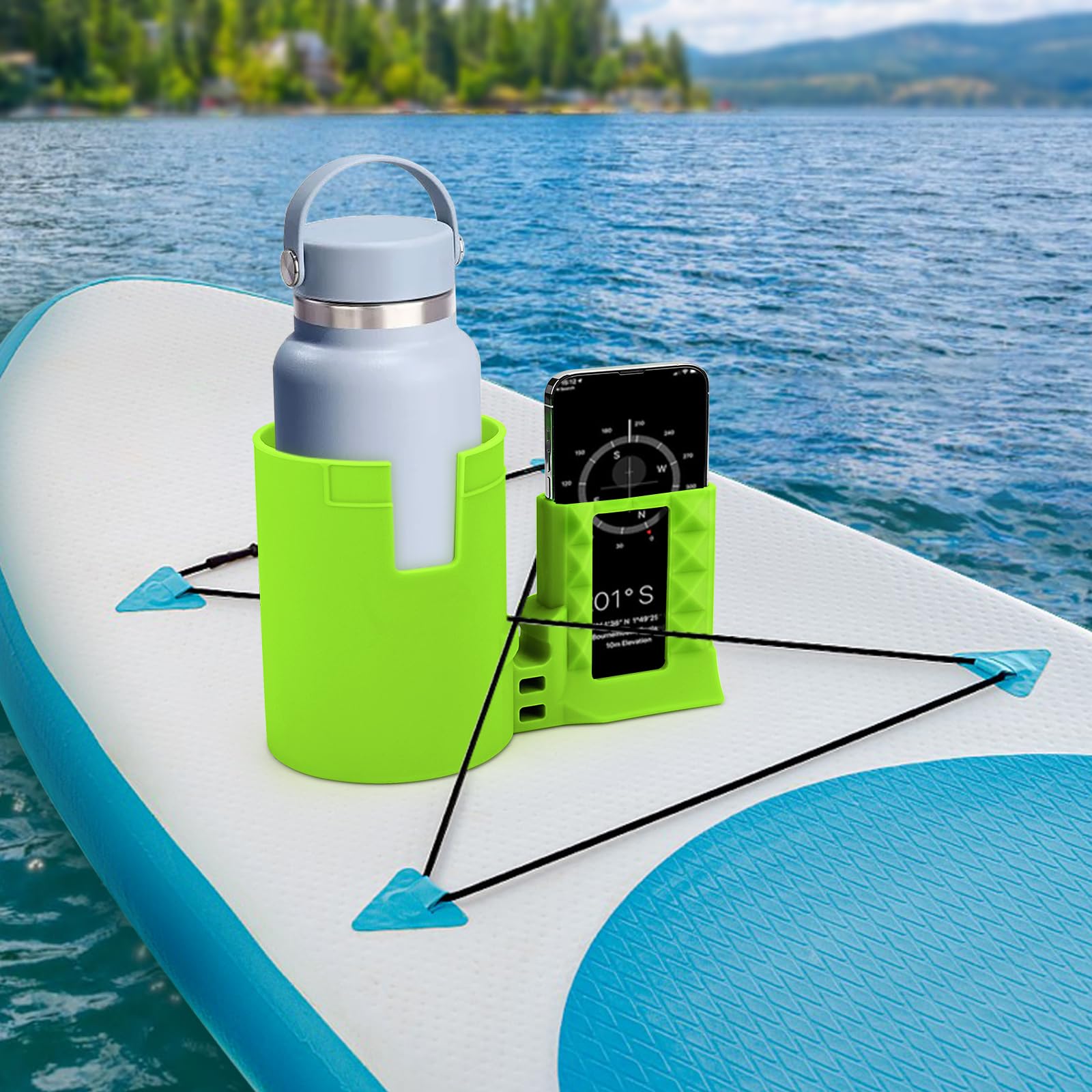 Photo 1 of 4th of July Large Non-Tipping Paddle Board Cup Holder with Phone Holder Kayak Accessories,2 in 1 Stand Up Paddleboard Drink Holder Multi-Functional Anti Spill,Silicone Sup Drink Holder Grip(Green)
