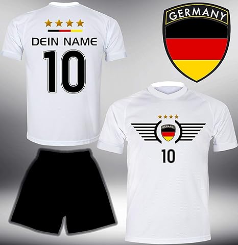 ElevenSports Deutschland Trikot Set 2018 mit Hose GRATIS Wunschname + Nummer im EM WM Weiss Typ #DE3th - Geschenke für Kinder