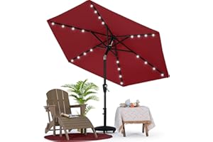 MASTERCANOPY Patio Umbrella with 32 Solar LED Lights for Outdoor Market Table -8 Ribs(7.5ft,Burgundy)