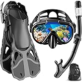 Vengreedo Snorkel Set with Fins for Adults, Snorkeling Gear for Adults Men and Women, Snorkle, Mask Set Adults Dry Top Snorkel Mask Combo Set with Travel Bag for Snorkeling, Diving, Swimming