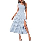 MEROKEETY Women's 2026 Summer Sleeveless Midi Dress One Shoulder Knot Smocked Split Formal Cocktail Wedding Guest Dresses