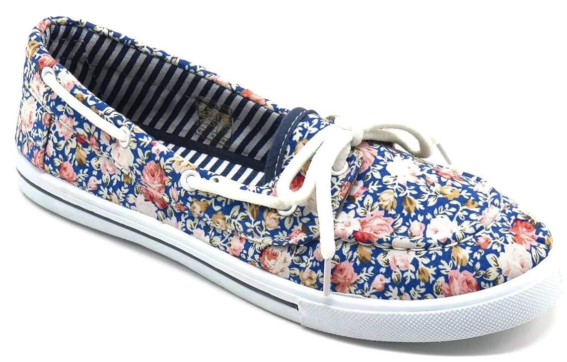Buy Womens Canvas Slip On Boat Shoe Loafer Sneaker, Blue Rose, 6.5 at