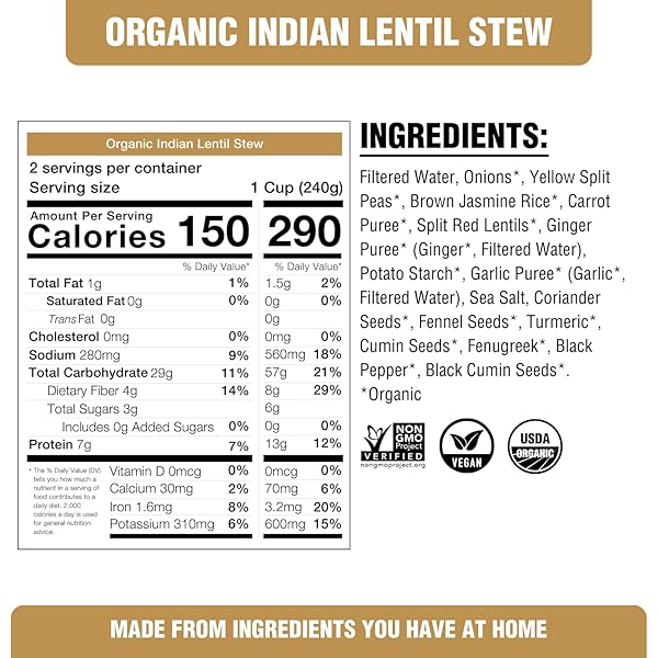 PLANTSTRONG KITCHARI INDIAN LENTIL STEW SOUP – ORGANIC, PLANT-BASED, NON-GMO, VEGAN, HIGH PROTEIN STEW SOUP