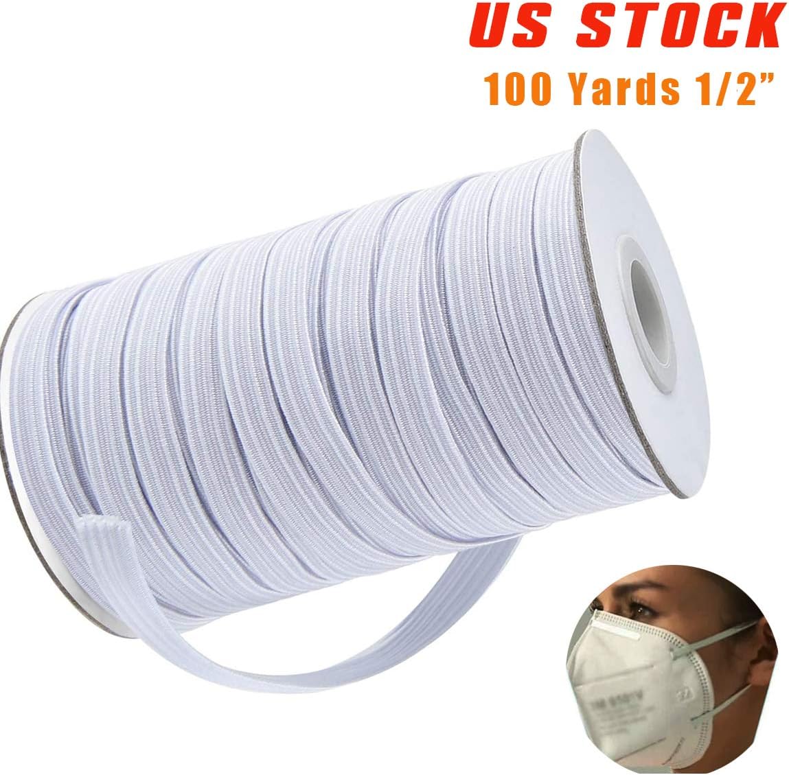MYUREN 100 Yards Length 1/2 Inch Width Braided Elastic Band White Elastic Cord Heavy Stretch High Elasticity Knit Elastic Band for Sewing Crafts DIY,Bedspread, Cuff