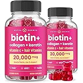 NutraChamps Hair Skin & Nails Gummies, Biotin with Collagen & Keratin, 5000mcg Biotin Beauty Complex, Vitamin Supplement, Berry, 120 Count, Healthy Hair, Radiant Skin & Strong Nails (Pack of 2)