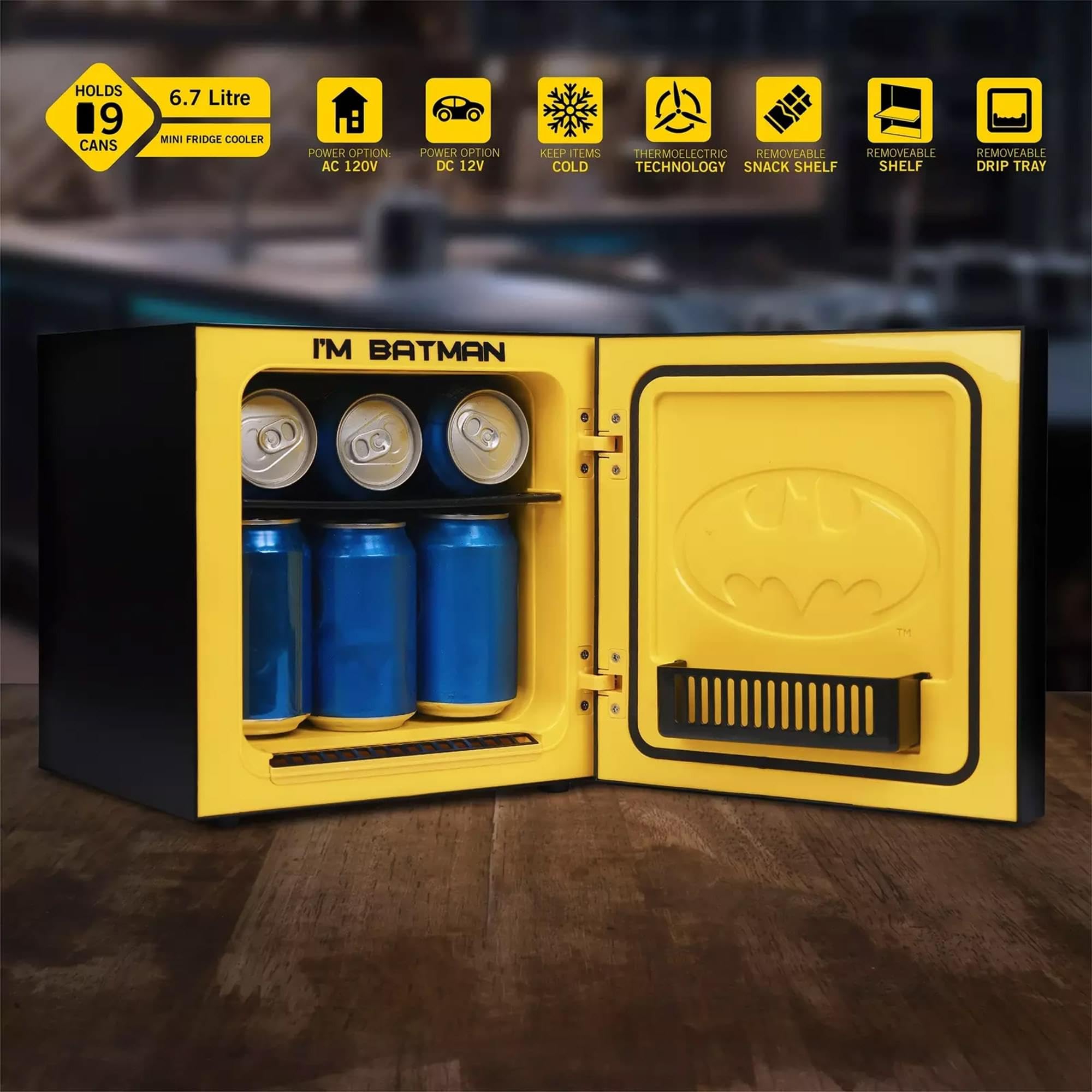 Ukonic DC Comics Batman Logo 6.7L Thermoelectric Cooler | Holds 9 Soda Cans