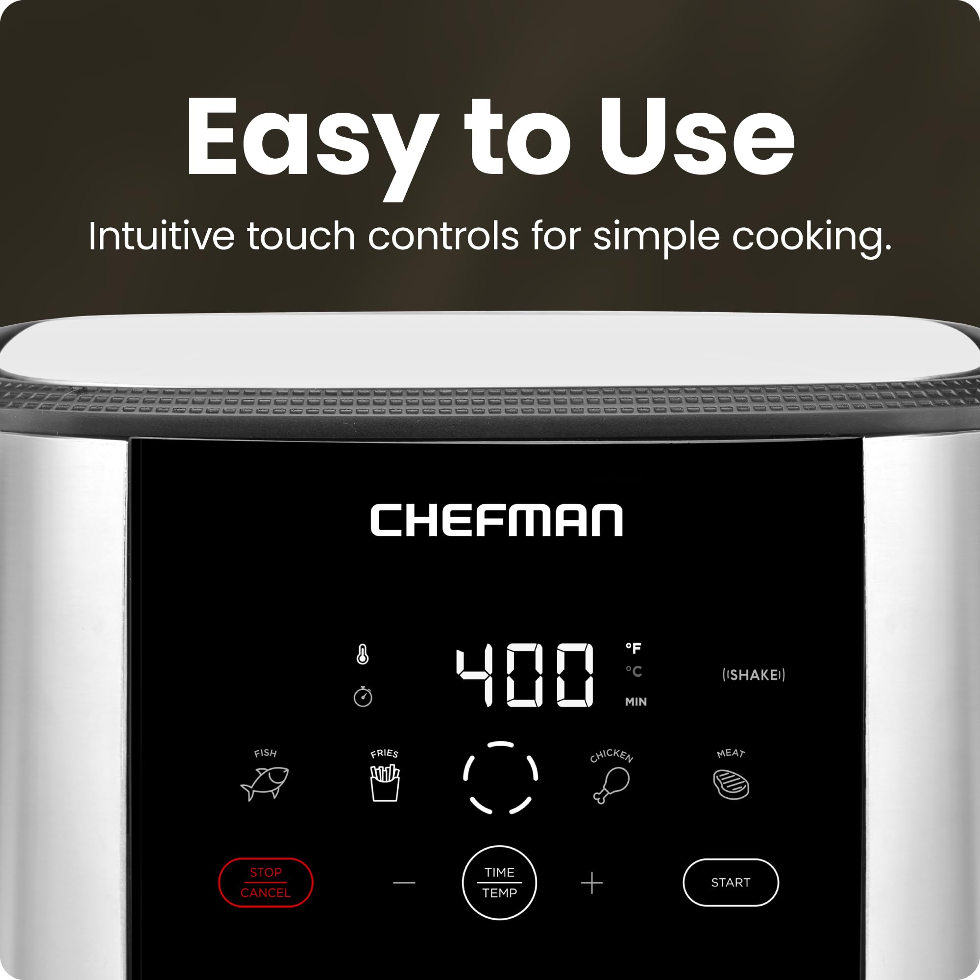 Freidora de aire Chefman TurboFry Touch, tamaño familiar grande de 5 cuartos, preajustes de control digital de un toque, papas fritas, pollo, carne, pescado, piezas antiadherentes aptas para lavavajillas, apagado automático, acero inoxidable