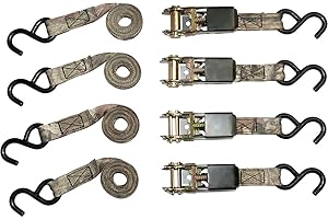 RAIDER RPS Outdoors SI-2067 Mossy Oak Break-Up Infinity Camo 1" x 8' Ratchet Tie Down Straps (300 lb Safe Working Load / 900 lb Tension Strength), 4 Pack