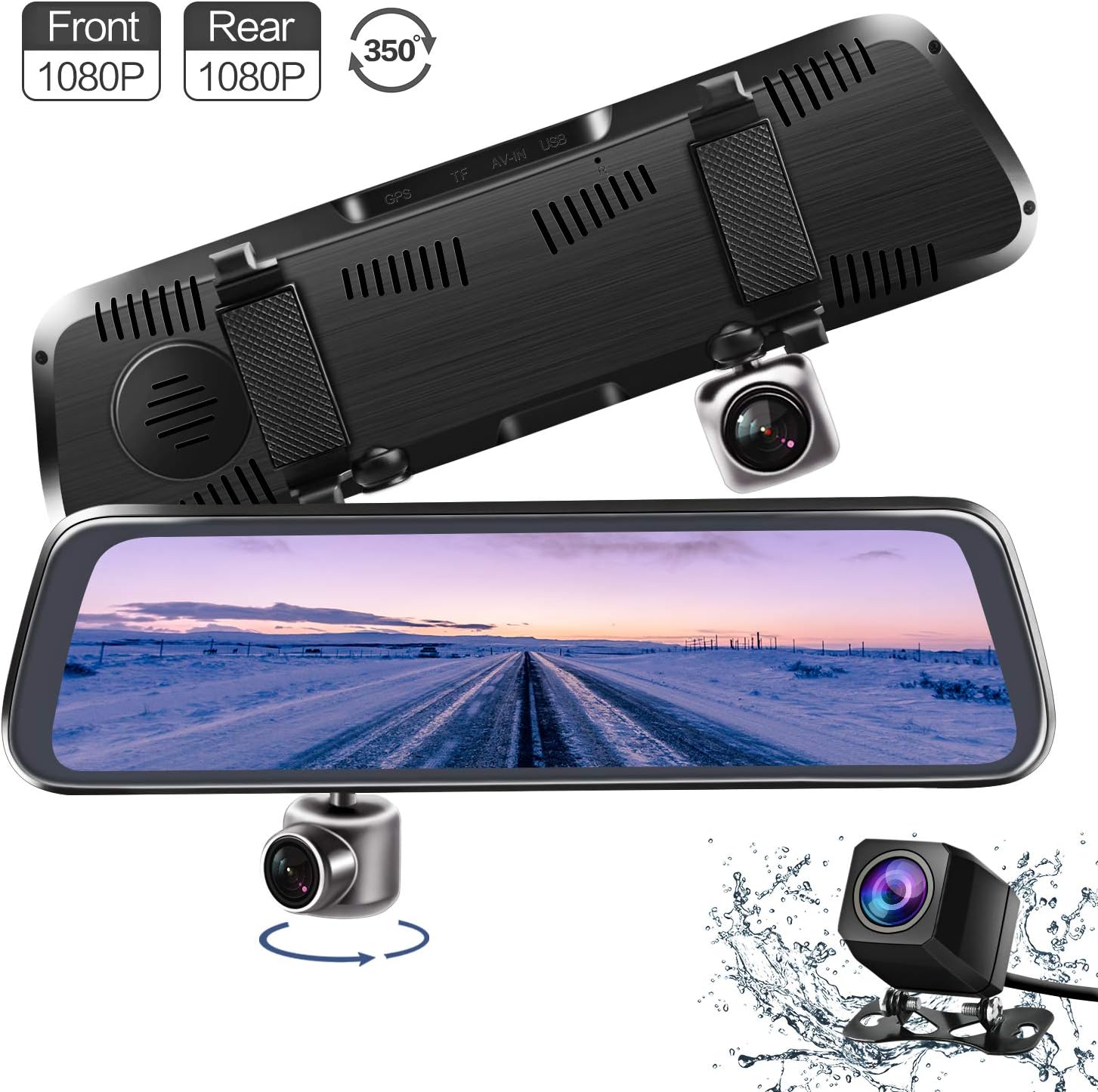 Mirror Dash Camera for Cars 350° Rotating Front