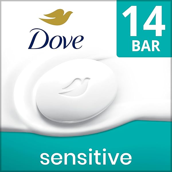DOVE BEAUTY BAR MORE MOISTURIZING THAN BAR SOAP FOR SOFTER SKIN, FRAGRANCE-FREE, HYPOALLERGENIC, SENSITIVE SKIN WITH GENTLE CLEANSER 3.75 OZ 14 BARS