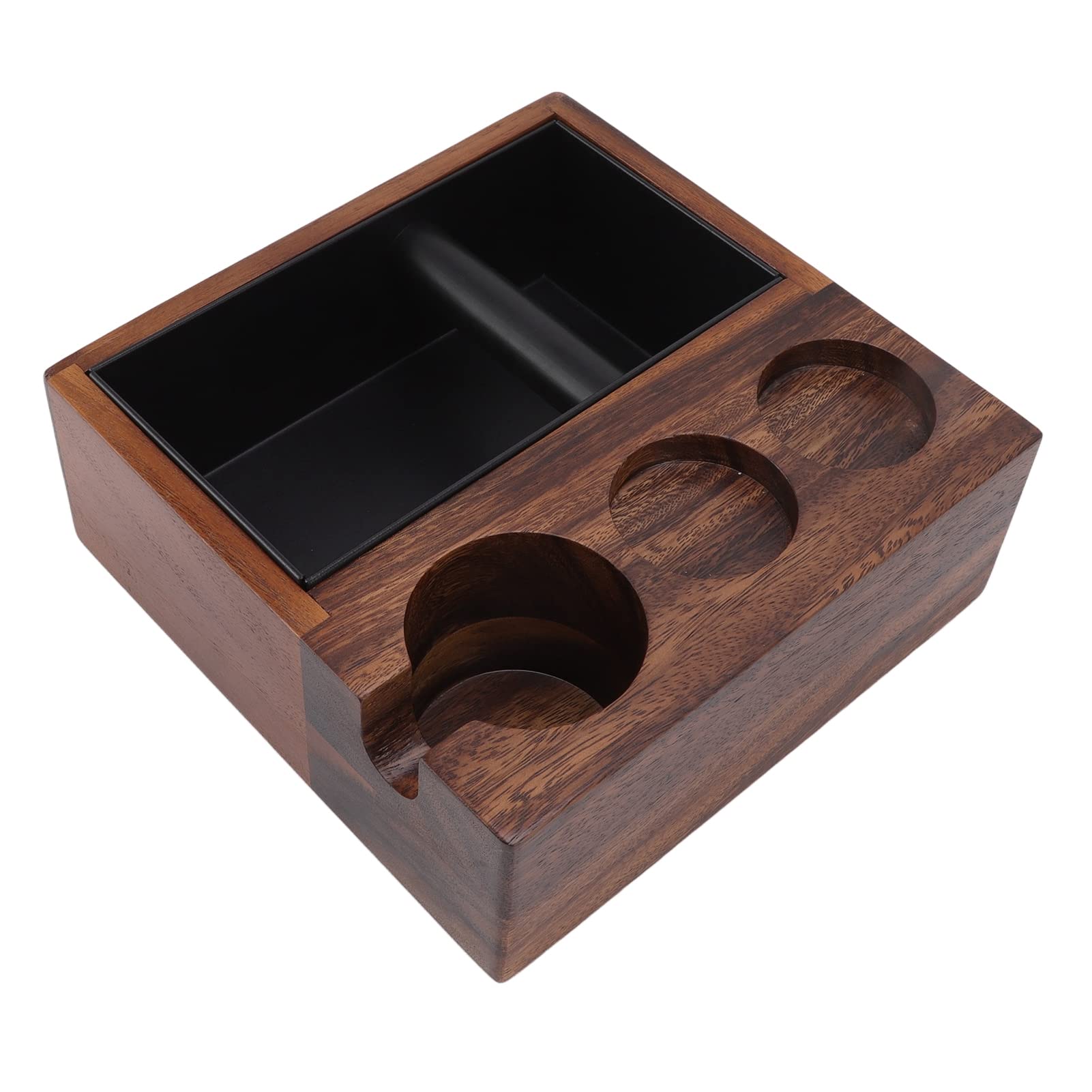 Wooden Coffee Tamping Stand, 4 in 1 Walnut Cafe Tamper Holder Coffee Knock Boxes with Slag Box, Coffee Distributor Station for Coffee Shops, Kitchens,Office