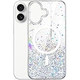 JETech Glitter Case for iPhone 17 6.3-Inch Compatible with MagSafe, Clear Cute Bling Sparkle for Women and Girls, Shiny Shockproof Magnetic Sparkly Phone Cover (Clear)