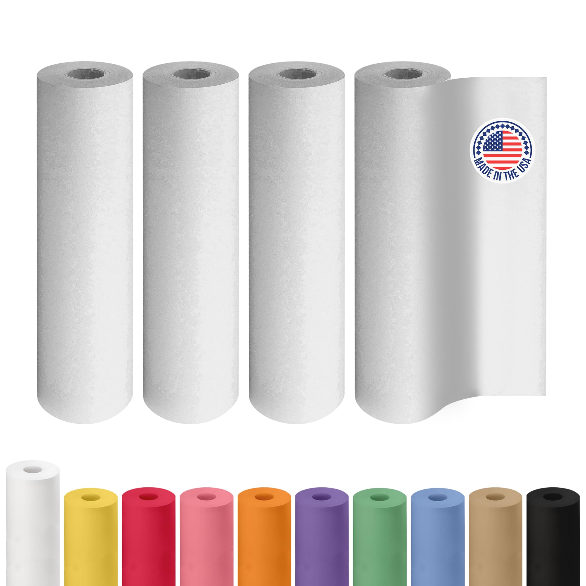 12" x 1200" (100 ft) Extra White Offset Kraft Paper Roll, 4-Pack – USA-Made 50lb Premium Eco Paper, Brighter-Than-Standard White – Ideal for Arts & Crafts, School Projects, Wrapping by IDL Packaging Image