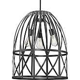 Progress Lighting Chastain Collection 3-Light Cerused Black Oak Basket Farmhouse Pendant Light Textured Black