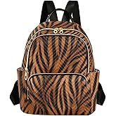 Mozuya Furry Tigers Stripe Brown Backpack Purse for Women Girls Fashion Ladies Small Back Pack Purse for College Holiday Travel S