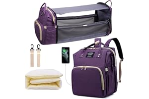 Jeryswet Diaper Bag with Changing Station, Baby Bag, Diaper Bag Backpack, Baby Bag with Built-in USB Charging Port and Stroller Straps Large Capacity Waterproof, Purple