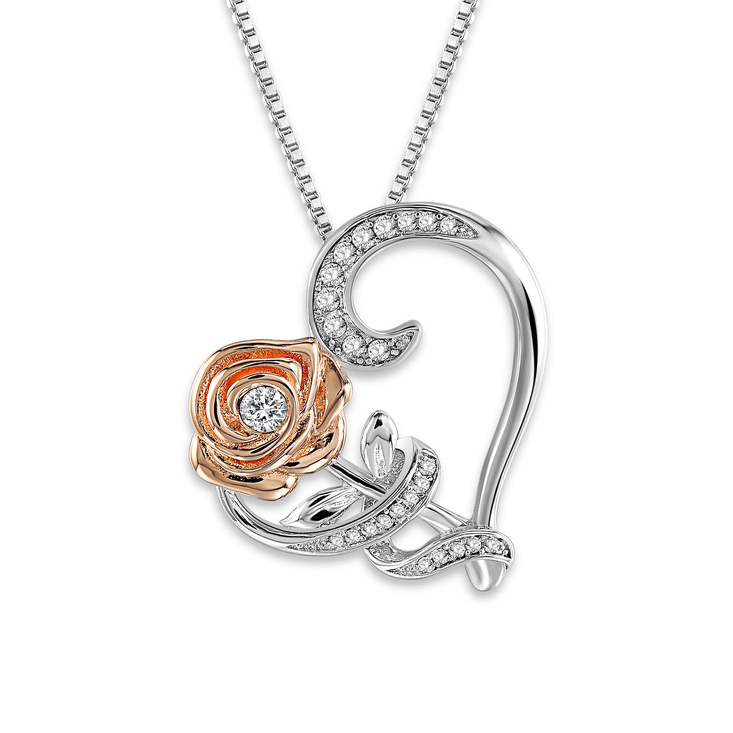 SNZM Pendant Necklace Love Heart Rose Flower Necklaces Made with Swarovski Crystals Jewelry for Women Girls Gift Box Packaging