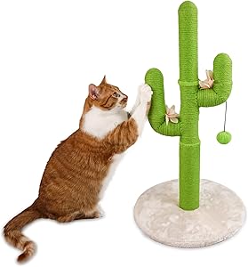 Fluffy Soul Cactus Cat Scratcher - Cat Cactus Scratching Post with Ball - Save Your Furniture with Durable Handmade Cute Cat Tree - Loads of Entertainment for Your Cat