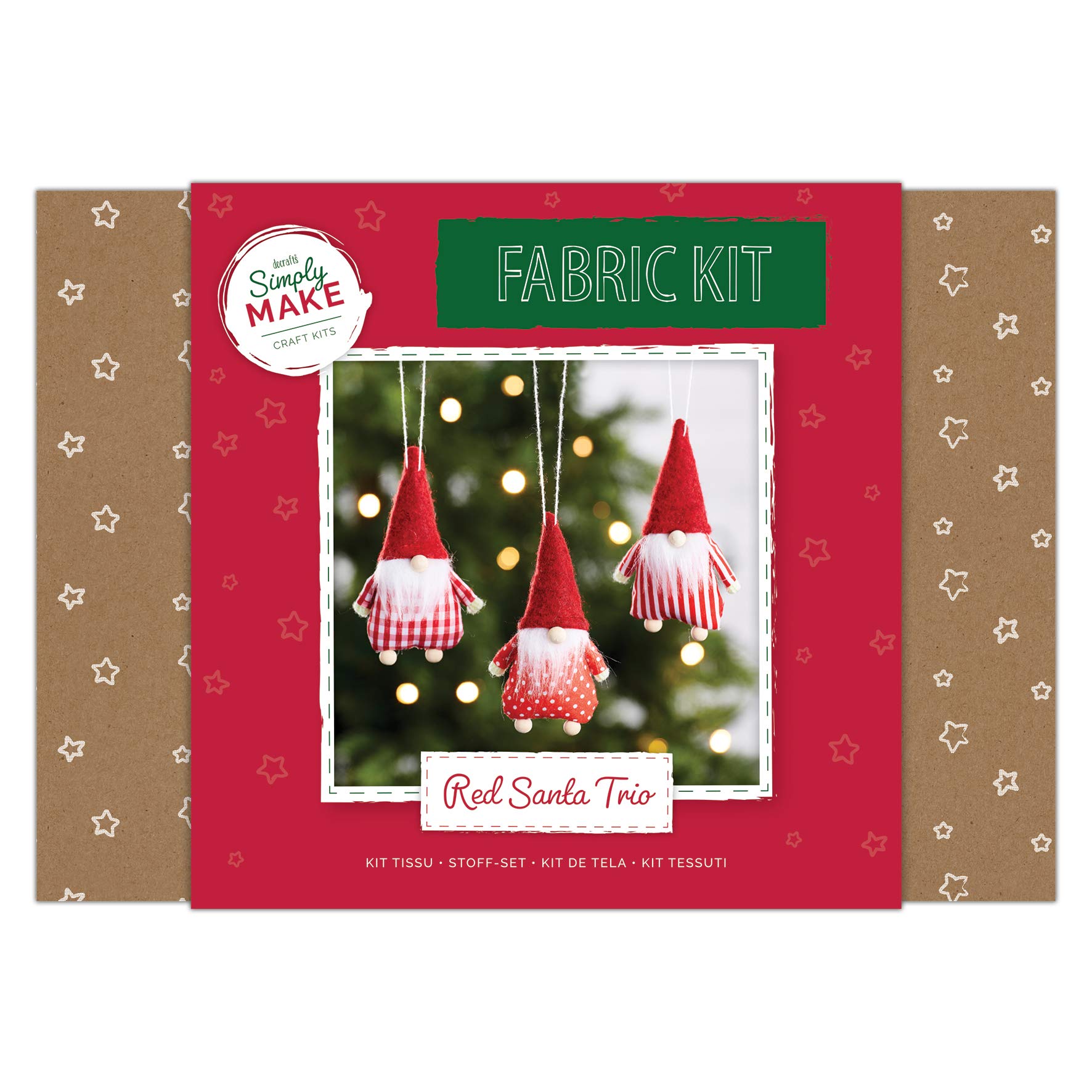 Simply Make Christmas Fabric Craft Kit - Red Santa Trio, Festive Fabric Material Craft, for Adults and Teenagers, for The Most Wonderful Time of The Year - Christmas! Including All of The Accessories