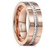 King Will 8mm Tungsten Wedding Ring for Men Women Centre Groove Unisex Wedding Band with White Cubic Zircon