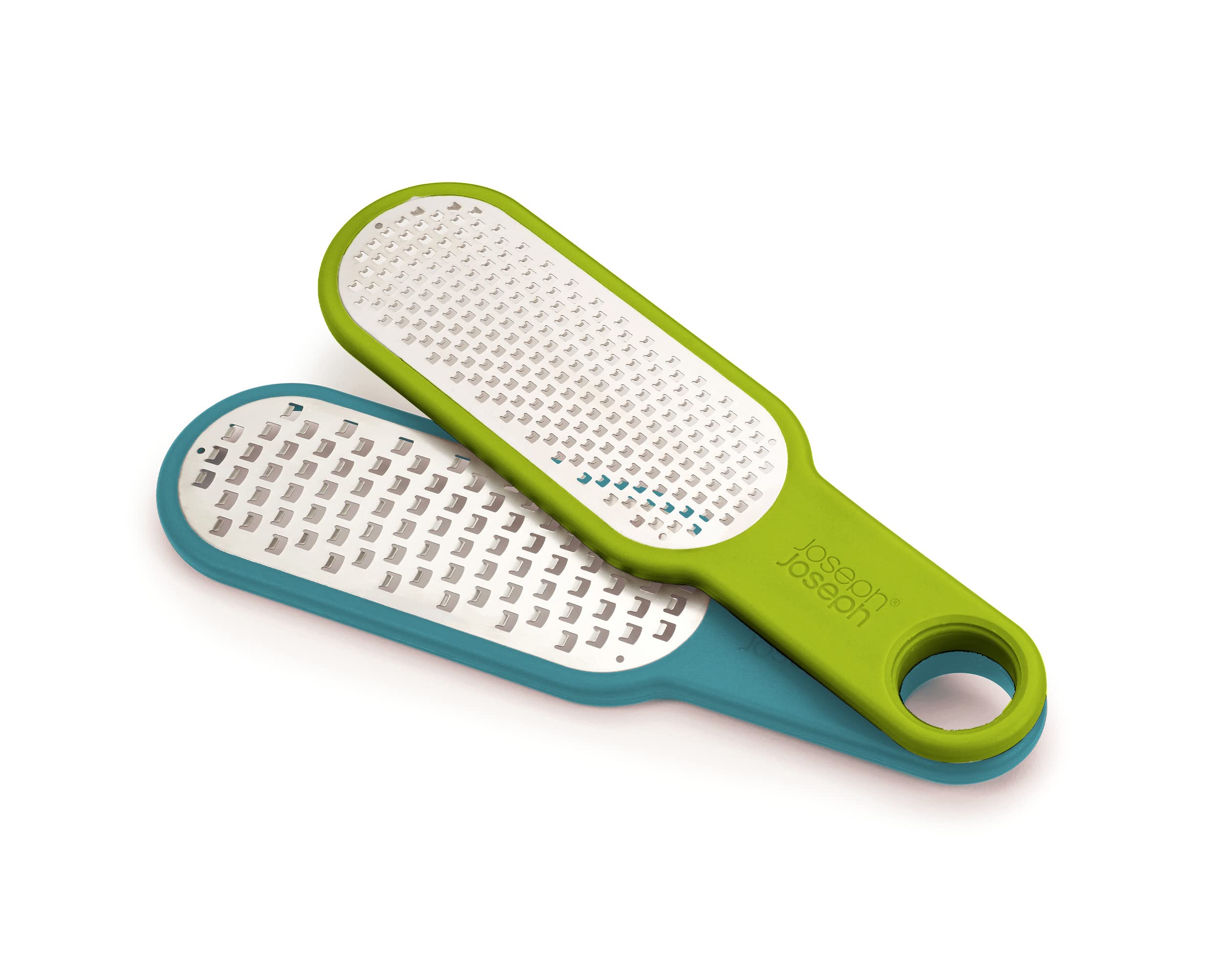 Joseph Joseph Duo 2-Piece Kitchen Grater Set, Vegetable, Cheese Coarse and Fine Grater, Citrus Zester, Opal/Green