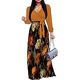 mollyer Womens Plus Size Maxi Dresses Casual 3/4 Sleeve Sundress Fall Wedding Guest Dress with Belt