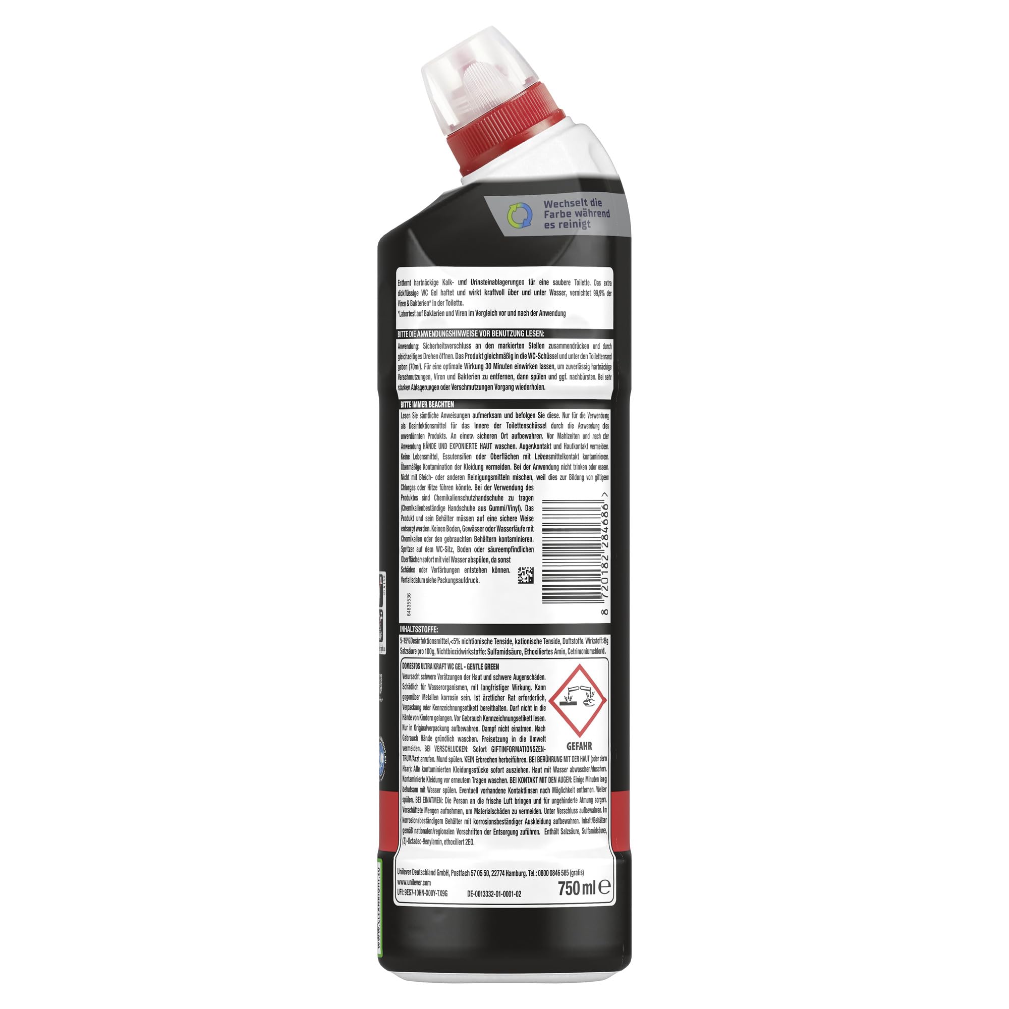 Domestos Anti Kalk Ultra Kraft WC Gel Reinigungsmittel gegen Urinstein und Verfärbungen für eine effektive WC Reinigung 750 ml 3