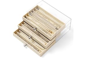 KATISYIO Necklace Jewelry Box with 3 Drawers Necklace Display Case Clear 3 Layers Velvet Jewelry Organizer for Women Girls (B