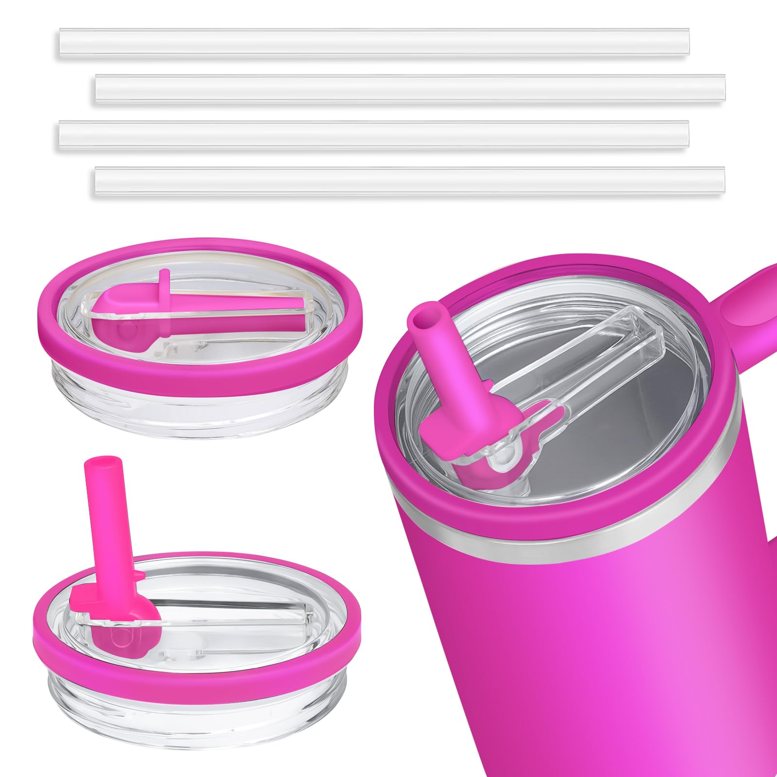 Photo 1 of 2 Pack 40 oz Tumbler Flip Straw Leak Proof Lid Replacement Fit for Stanley Quencher,40 oz Tumbler Lid Replacement for Stanley Cup,No Spill Proof Straw Cover for Stanley Cup Accessories (Rose Red)