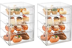 BEEHOMAY Pastry Display Case，4-Tier Adjustable Clear Bread Storage with Magnetic Door，Bread Box for Kitchen Countertop，15.7x11.8x9.8xinch (4 Tier-2 pcs)